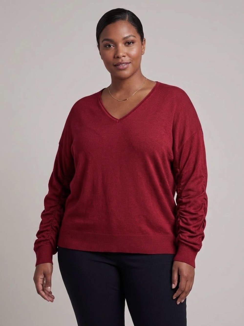 NWT Calvin Klein Red V-Neck Ruched Sleeve Sweater Plus Size 3X